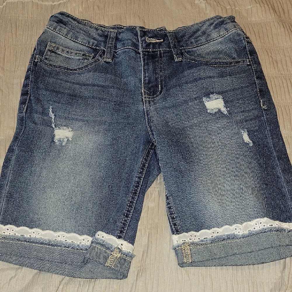 Vigoss Kids Blue Denim Shorts with Lace Trim